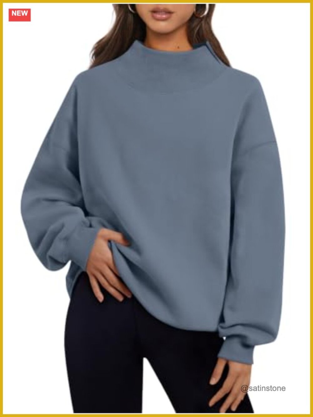 Oversized Mock Neck Sweatshirt Fleece Lined Long Sleeve Pullover